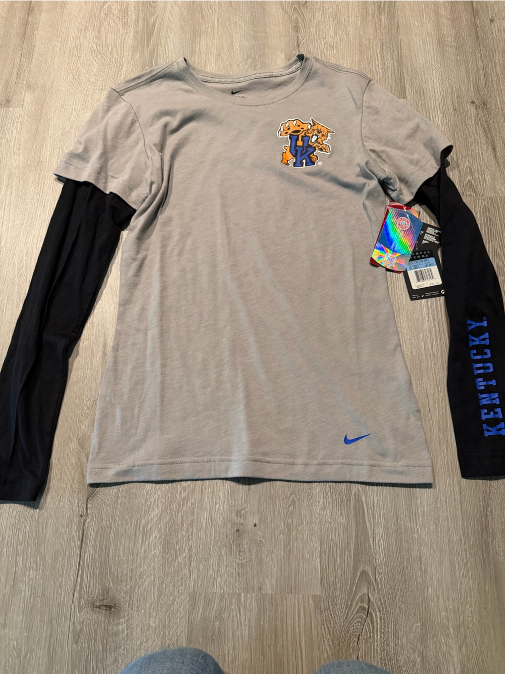 Nike Grey and Black Long Sleeve Tee with Blue Accent